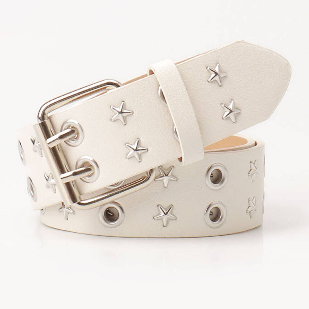 Punk double-row pin buckle denim belt