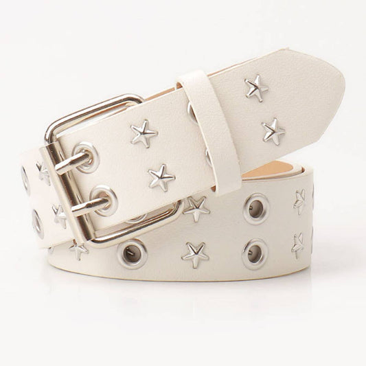 Punk double-row pin buckle denim belt