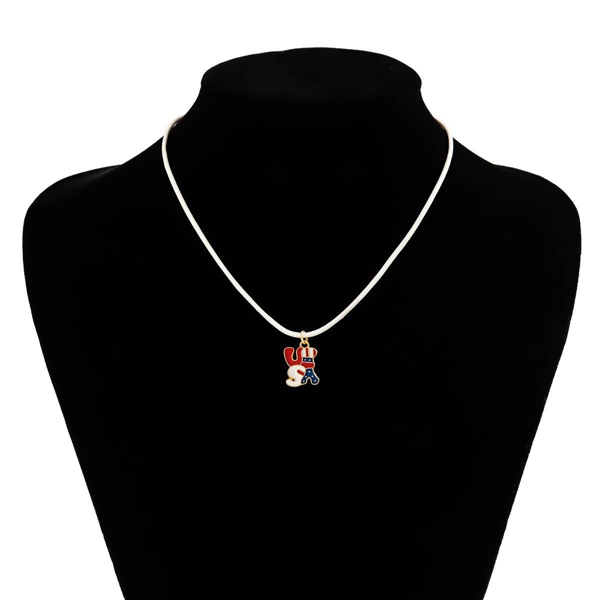 STAR FLAG INDEPENDENCE DAY LETTER BOW NECKLACE_CWAJE1474