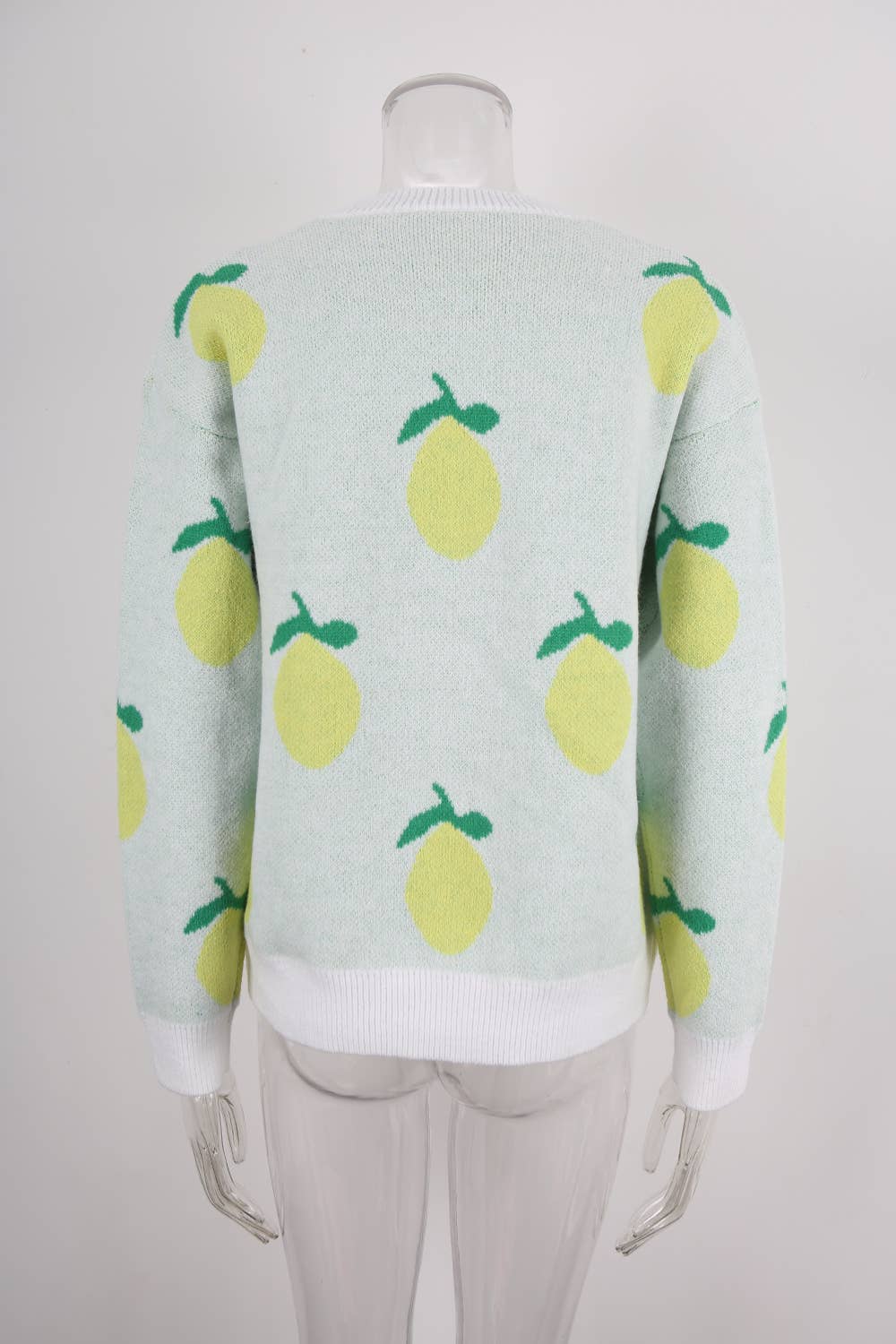Lemon jacquard round-neck knitted sweater