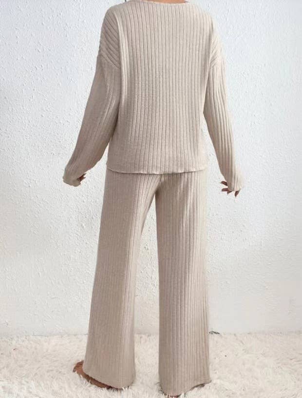 V-NECK LOOSE CASUAL PIT STRIP LONG SLEEVE SUIT