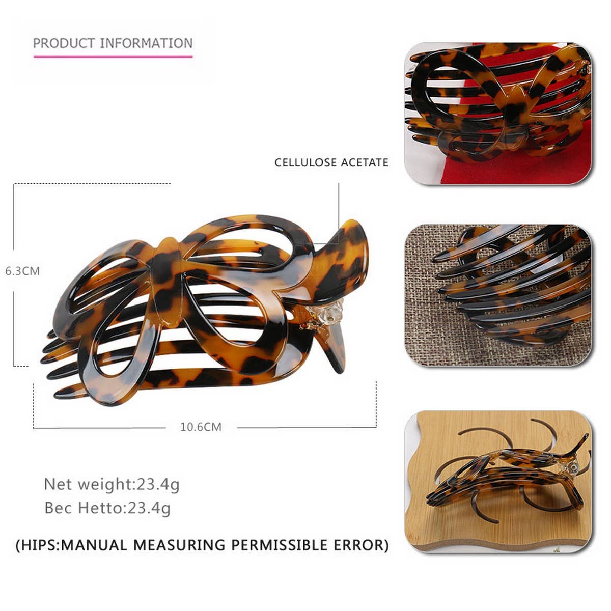 ACETATE PLATE BOW HAIR COMB CLIP NON-SLIP HAIRPIN_CWAHA4225