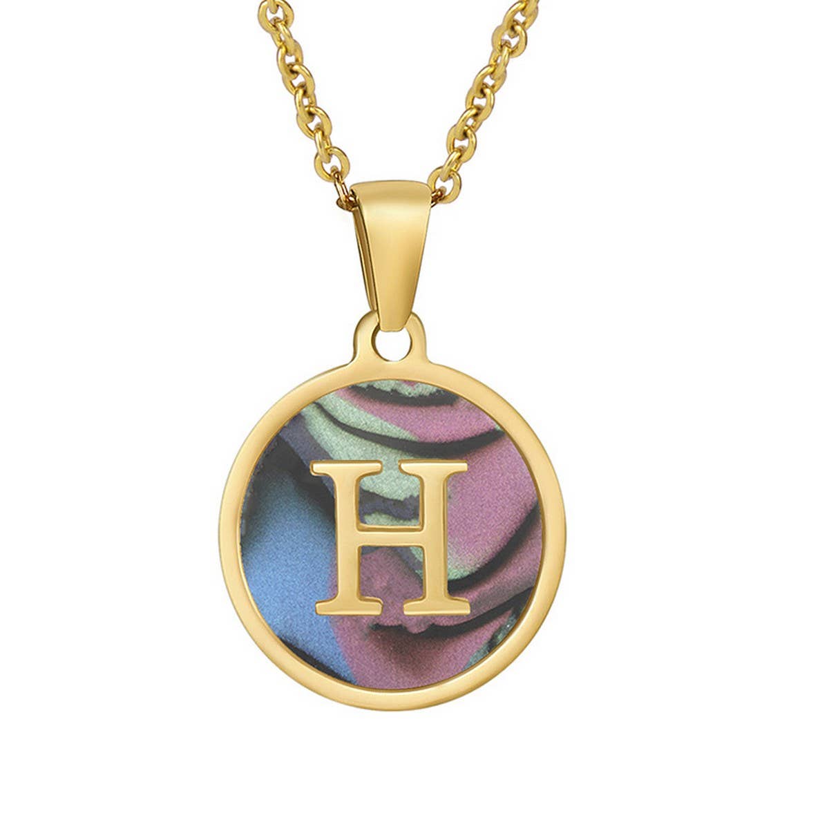 CIRCULAR SHELL ENGLISH LETTER PENDANT NECKLACE