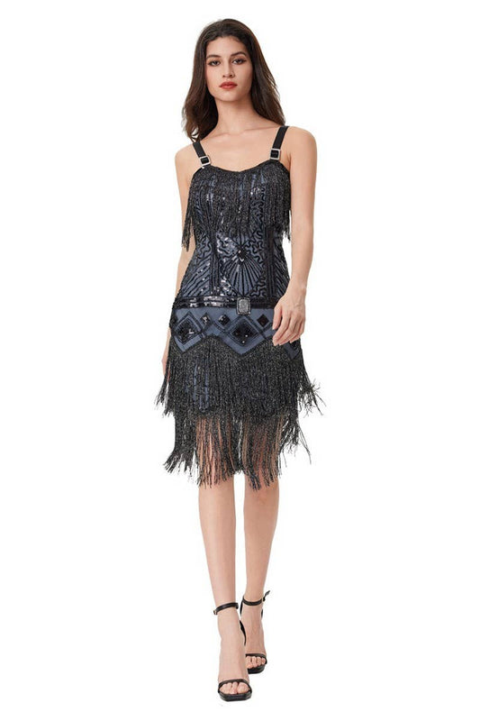 CWDHL1050_PARTY DANCE FASHION BEADED SEQUINED TASSEL DRESS