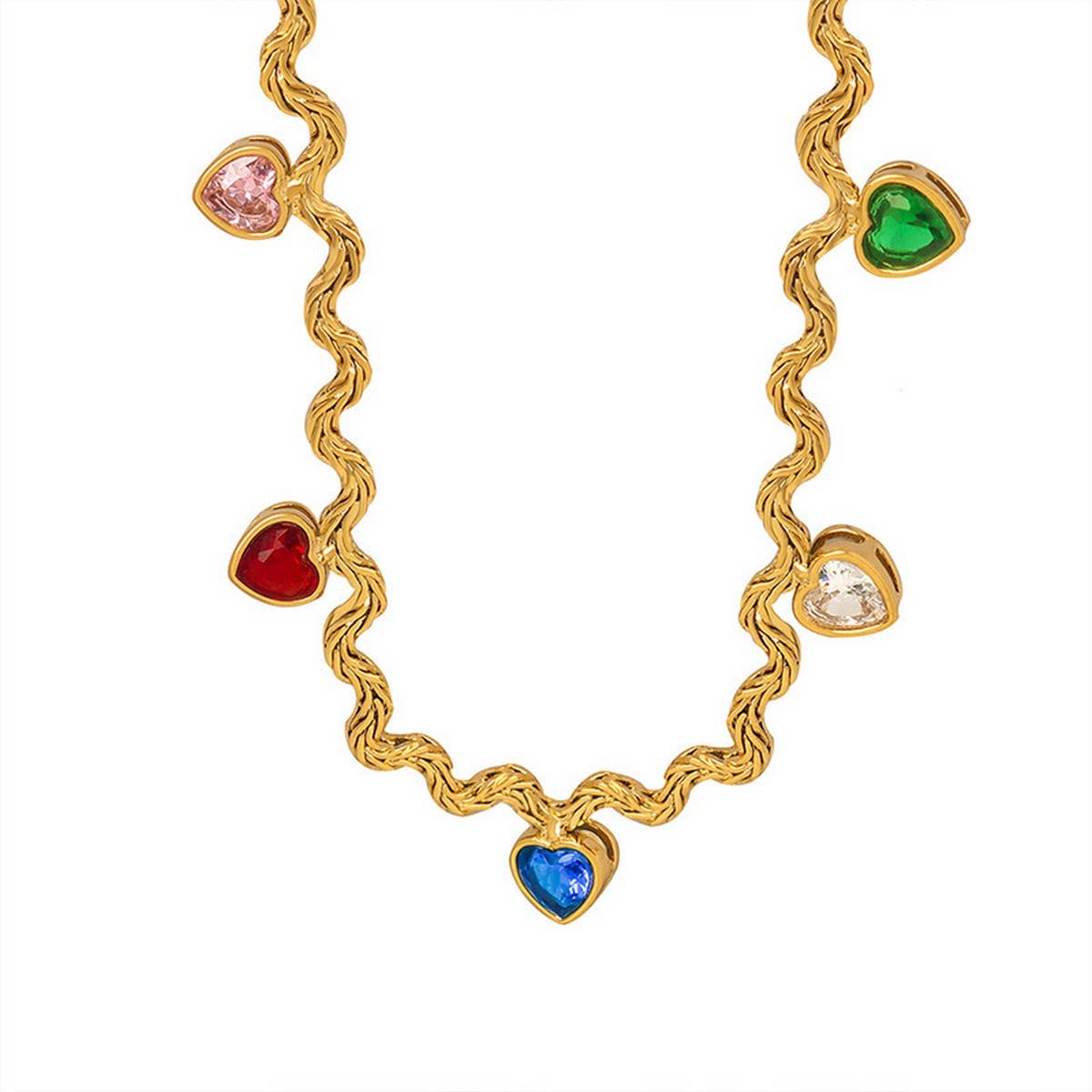 COLORED ZIRCON HEART SHAPED NECKLACE