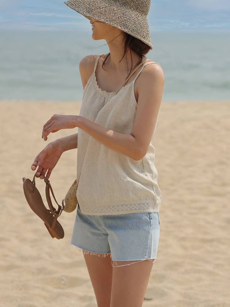 Holiday style cotton hemp off-the-shoulder vest