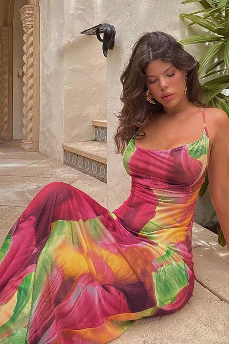 CWDMD4129_PRINTED SLIM SEXY BACKLESS SUSPENDER DRESS