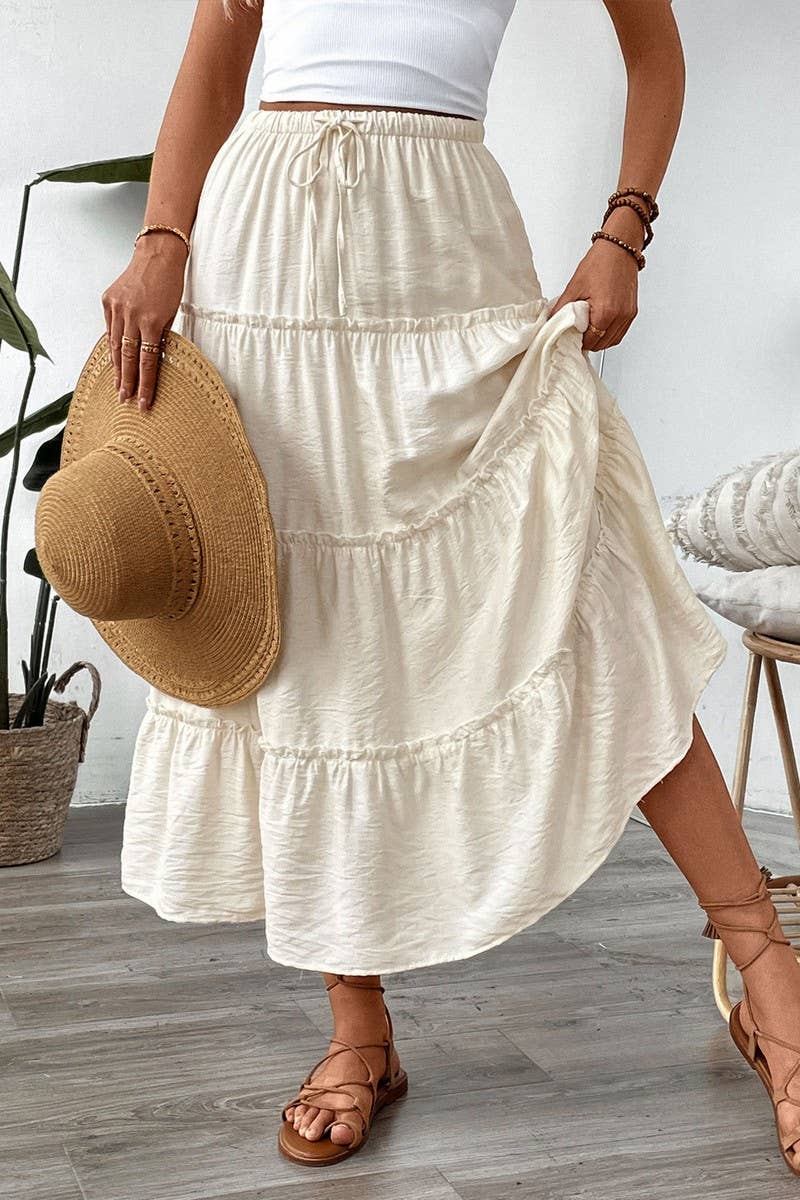 CWBLS0498_WHITE HIGH WAIST A-LINE FLARED LONG SKIRT