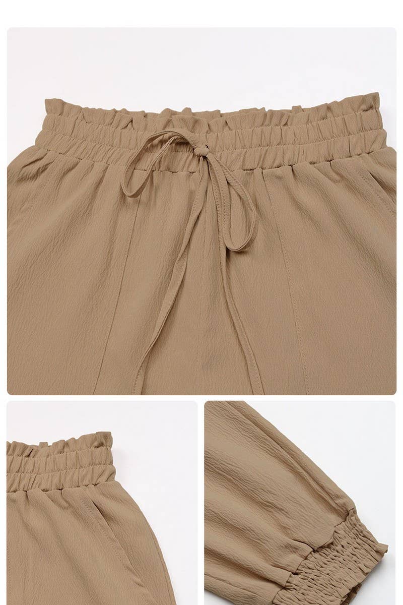 CWBLP1793_SUMMER SOLID COLOR TEXTURED ELASTIC WAIST PANTS
