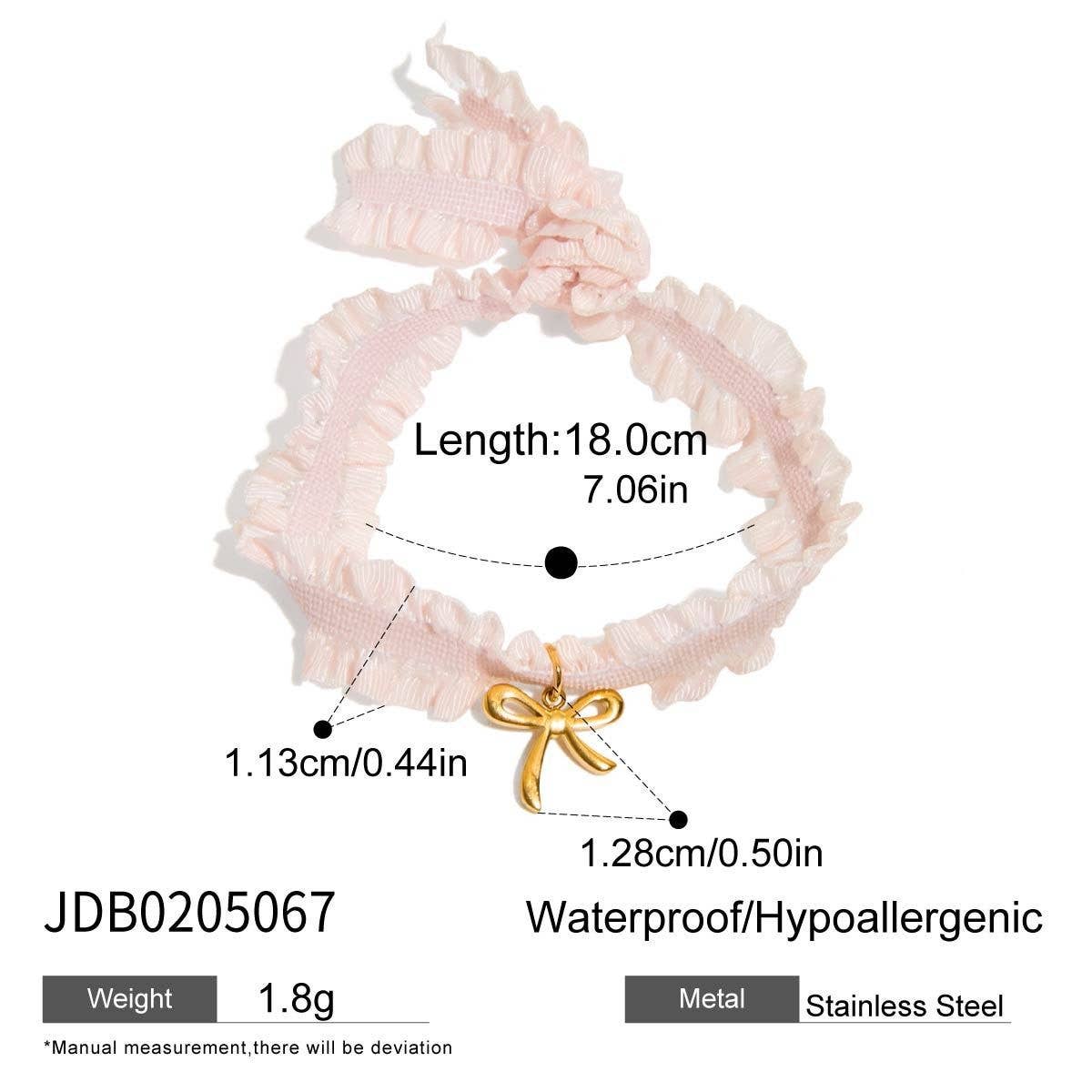 Sweet 18K Gold Pink Lace Bow Pendant Bracelet