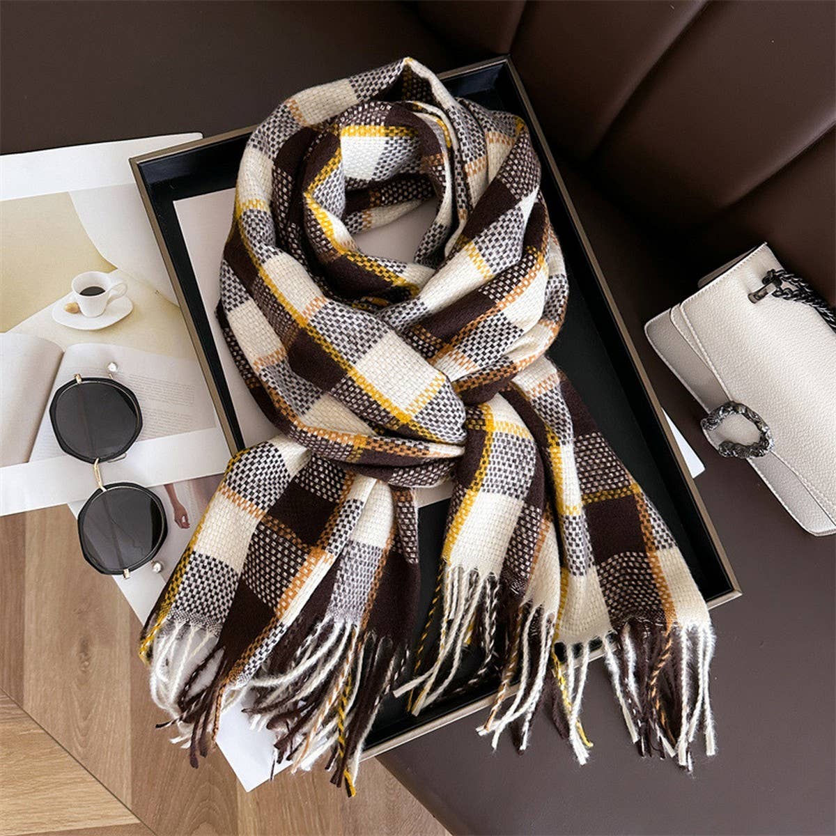Plaid Faux Cashmere Scarf - Warm Winter Wrap_CWASC1446