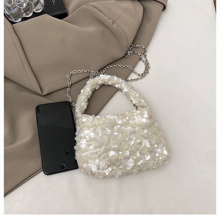 Sequined versatile pleated crossbody bag