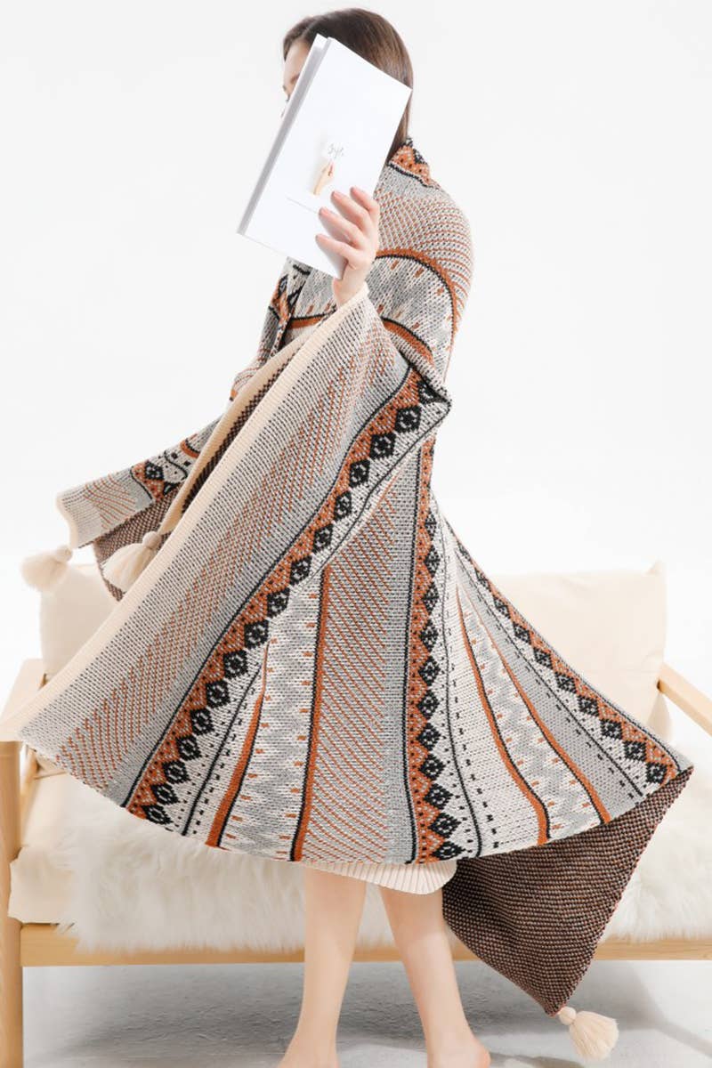 SOFT COZY KNIT SOFA BLANKET FRINGED SHAWL_CWASC0155