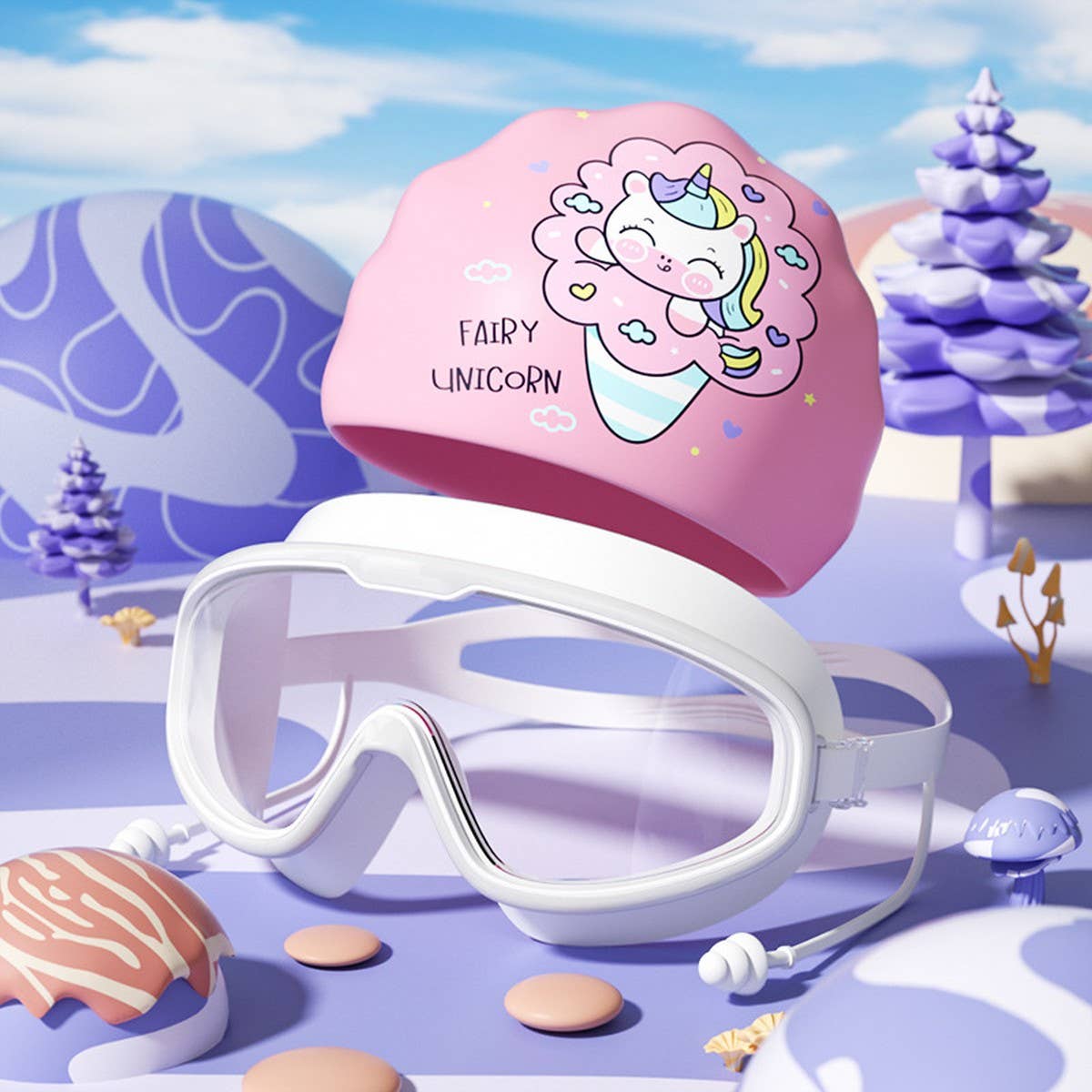 Kids Swim Goggles & Cap Set ? HD Large Frame