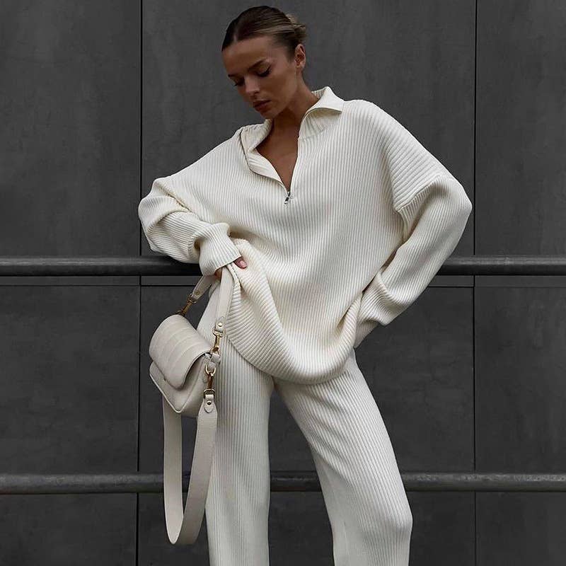 LAPEL PIT STRIP SWEATSHIRT PANTS TWO-PIECE SET