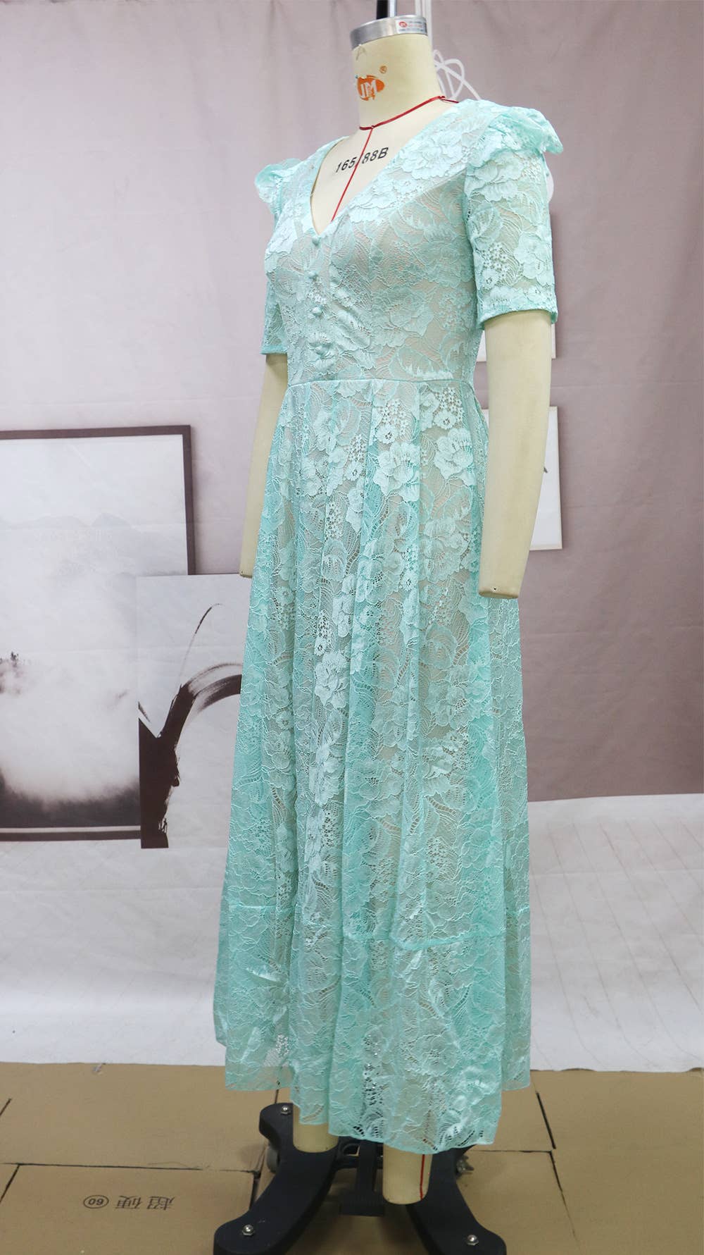 LACE COMMUTER HIGH-WAISTED V-NECK DRESS