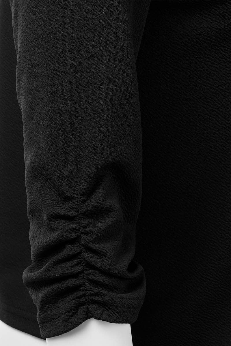 CWOBL091_Casual Work Ruched 3/4 Slv Open Front Blazer Jacket