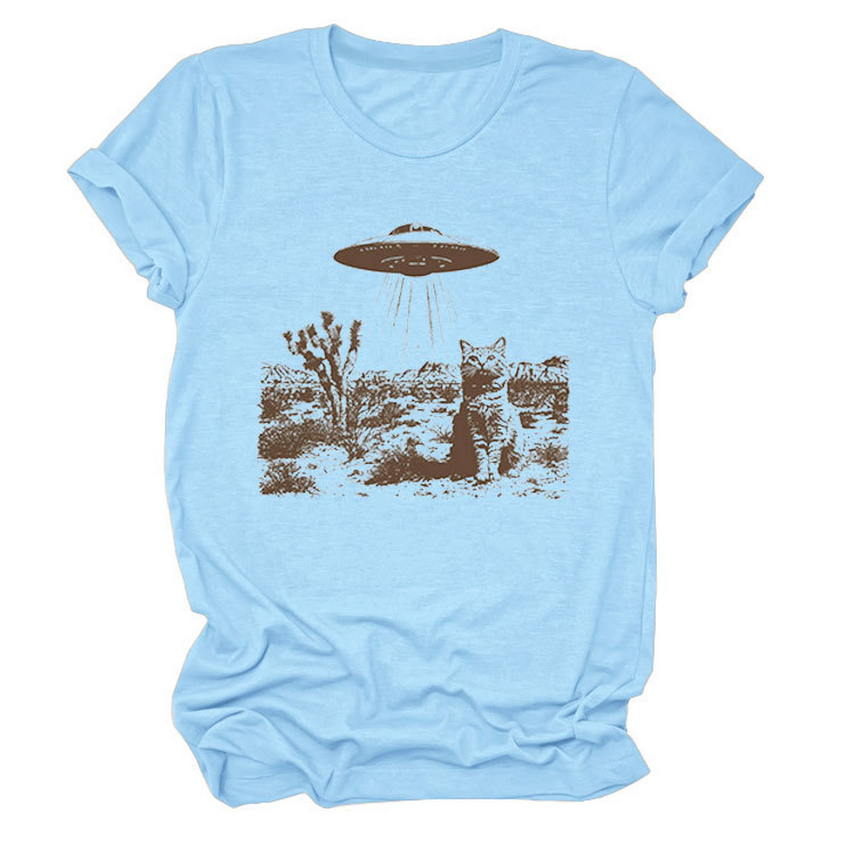 Cat and Spaceship Graphic Tee for Women_CWTTS1514