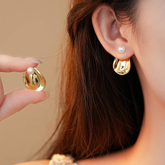 IRREGULAR ROUND PEARL PERSONALITY EARRINGS