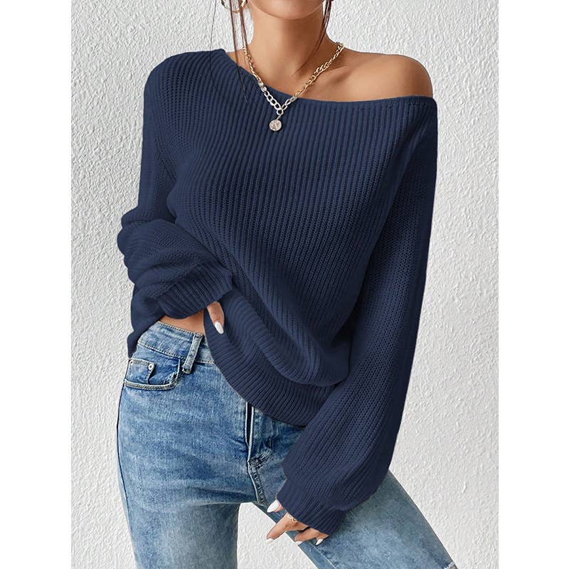 SLOUCHY OFF-THE-SHOULDER SEXY SOLID COLOR SWEATER