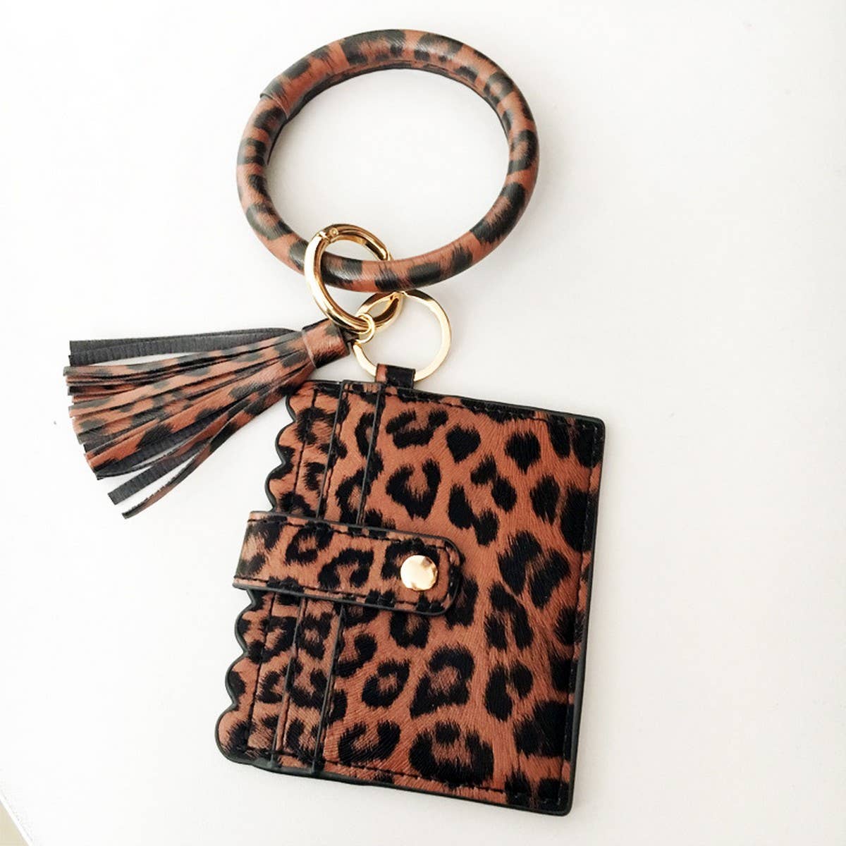 Leopard Keychain Bangle with PU Card Holder_CWAB5006