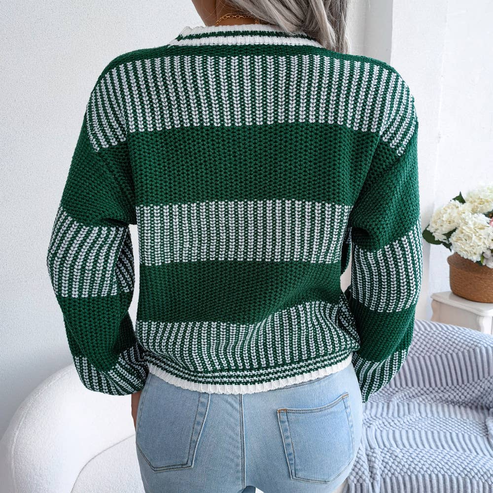 STRIPED LONG SLEEVE SWEATER IN CONTRASTING COLORS