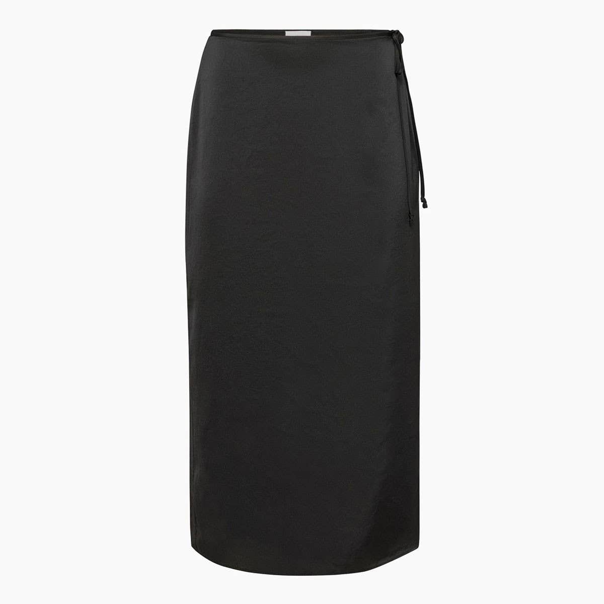 LACE-UP SATIN SKIRT HIGH WAIST SLIT STRAIGHT SKIRT_CWBSS0416