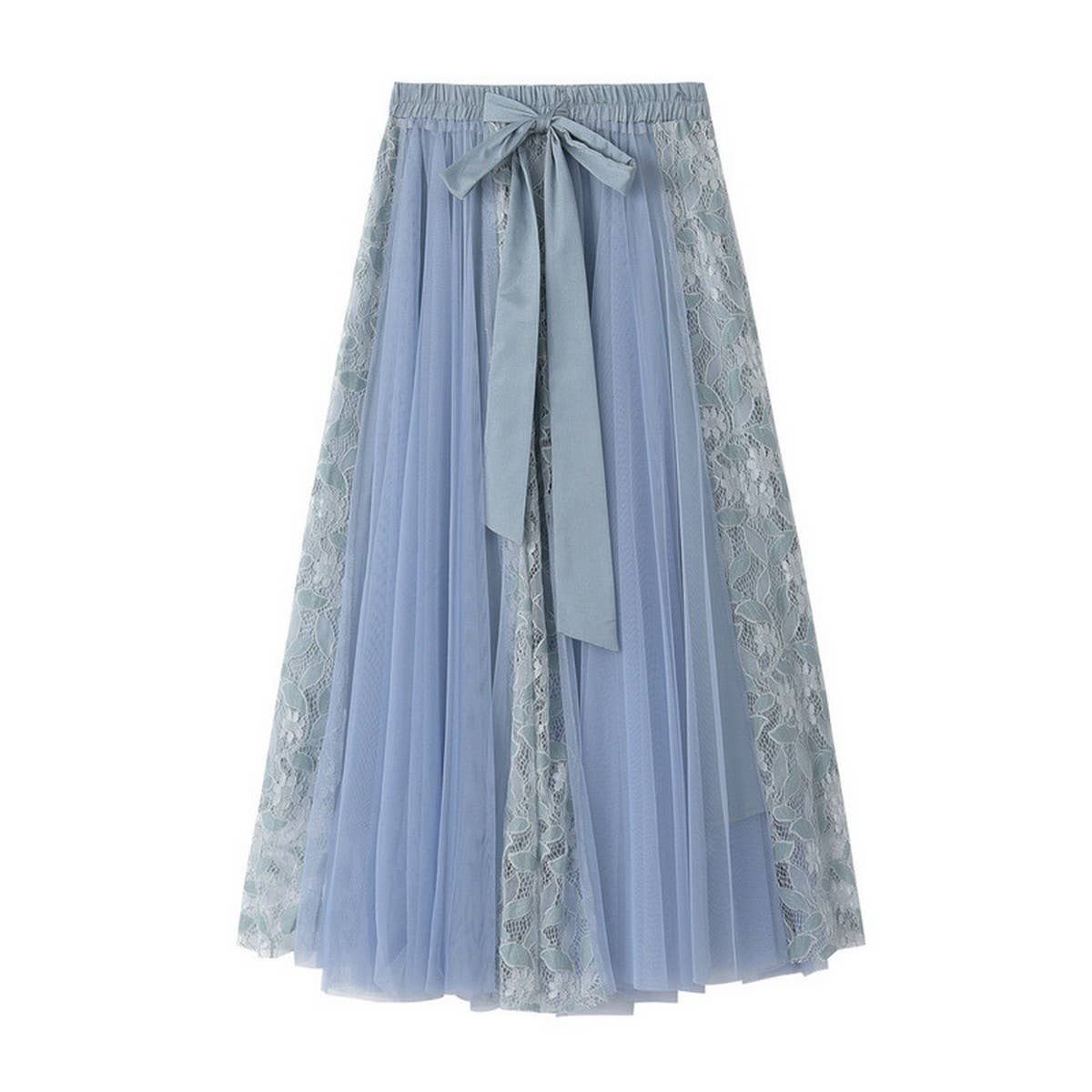 Lace Bow Tie Tulle Skirt with Embroidered Details