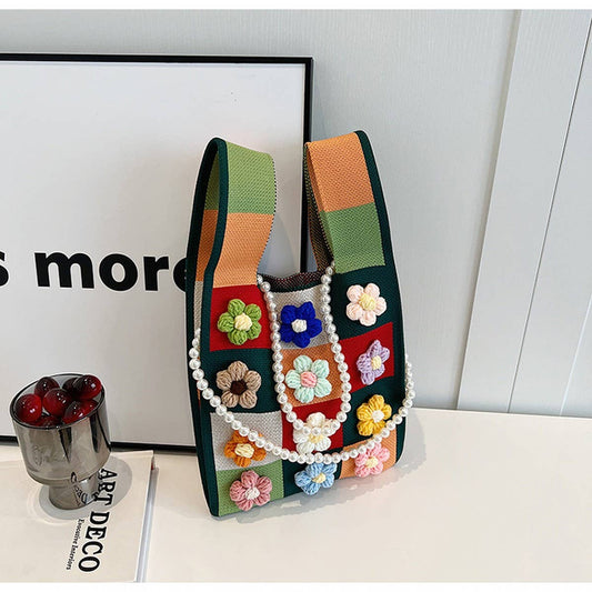 FASHION SIMPLE KNITTED FLOWER TOTE BAG_CWAB2419