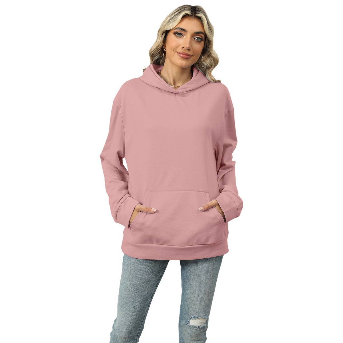 CASUAL HOODED POCKET HOODIE SOLID COLOR TOP_cwtstl1553