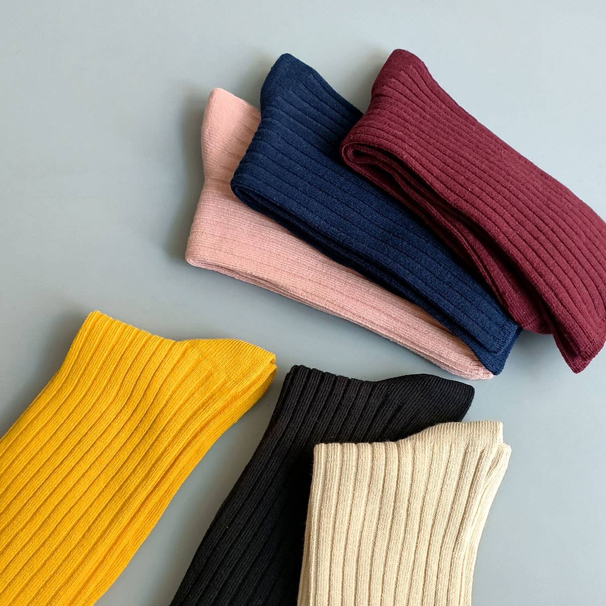 Solid Color Vertical Stripes Cotton Crew Socks_CWMS074