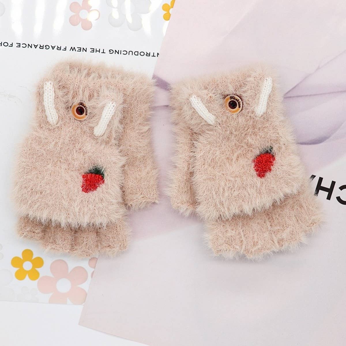 BABY HALF FINGER FLIP CARROT WRITING WARM GLOVES_CWAG0159