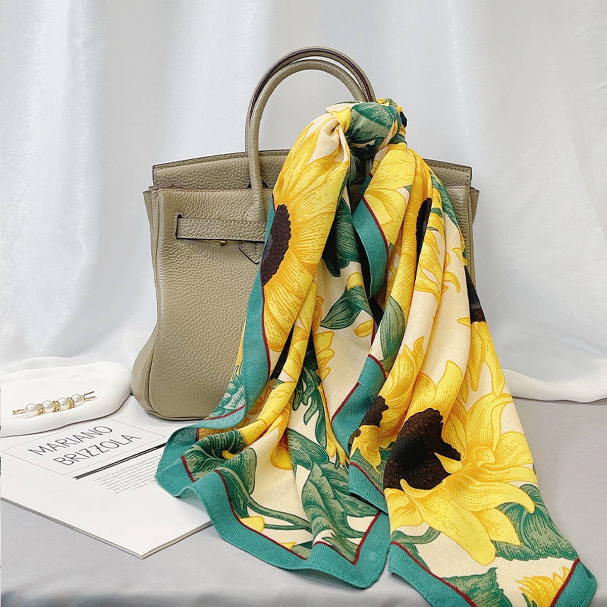 90cm Sunflower Faux Wool Velvet Scarf Shawl_CWASC0907