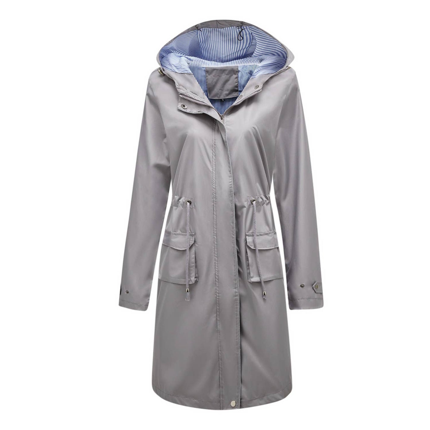Waterproof hooded long straight trench coat