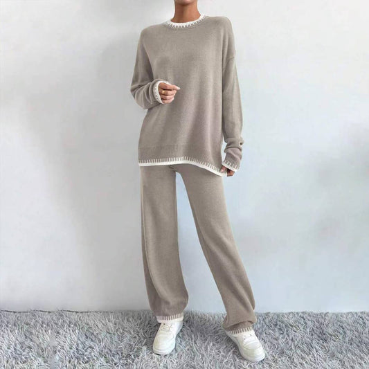 Two-piece of color-blocking sweater and trousers