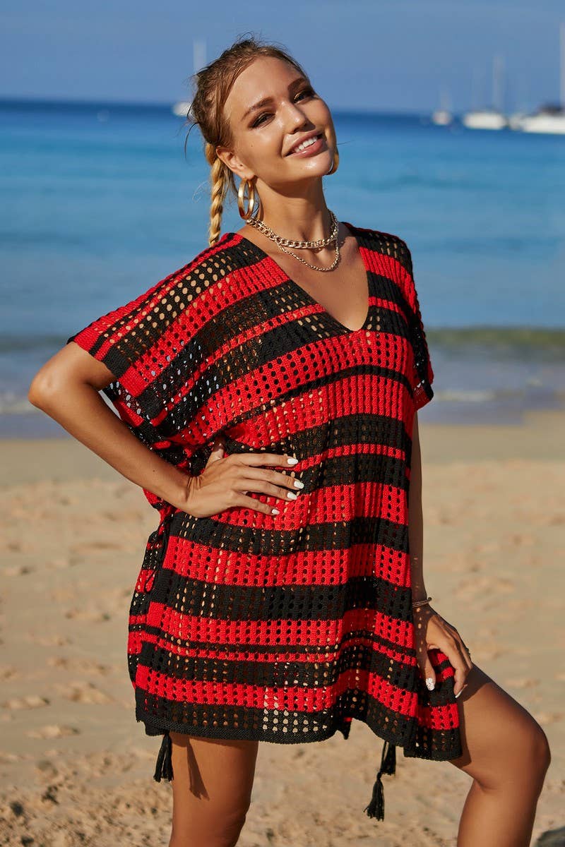 CWOSWS0031_Crochet Bikini Cover V-Neck Beach Top Sweater