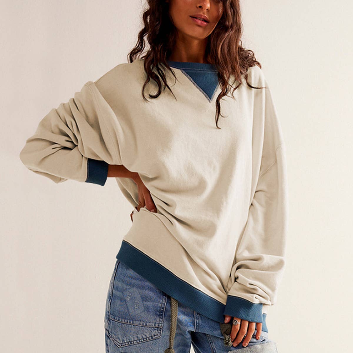 STREET STYLE COLOR COUNTER LONG SLEEVE HOODIE