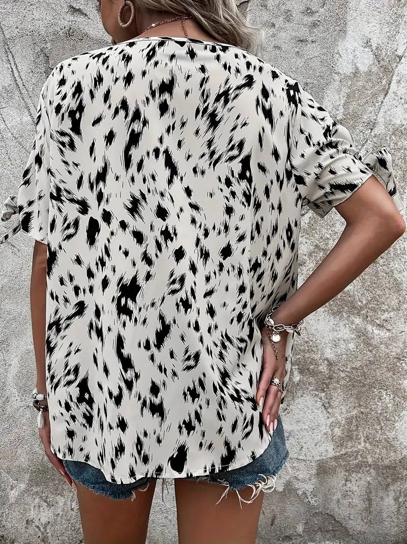 Round-neck tie leopard print stylish shirt