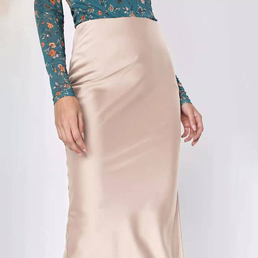 SATIN SKIRT ASYMMETRIC HIGH WAIST MAXI SKIRT