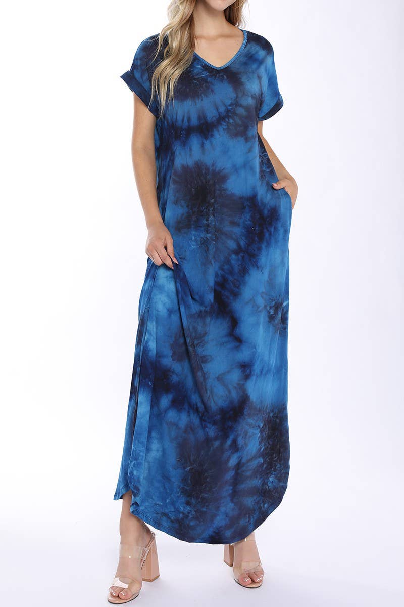 CWDMD141-P_SHORT SLEEVE V-NECK MAXI DRESS WITH SIDE SLIT