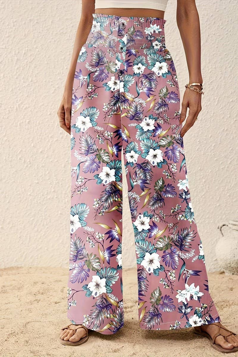 CWBLP1135_PRINTED LOOSE ELASTIC WAIST WIDE-LEG PANTS