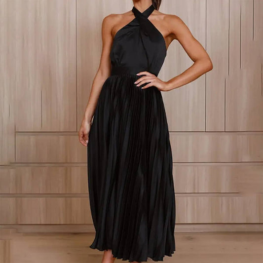 SOLID COLOR SLEEVELESS V NECK DRESS_CWDTD0142