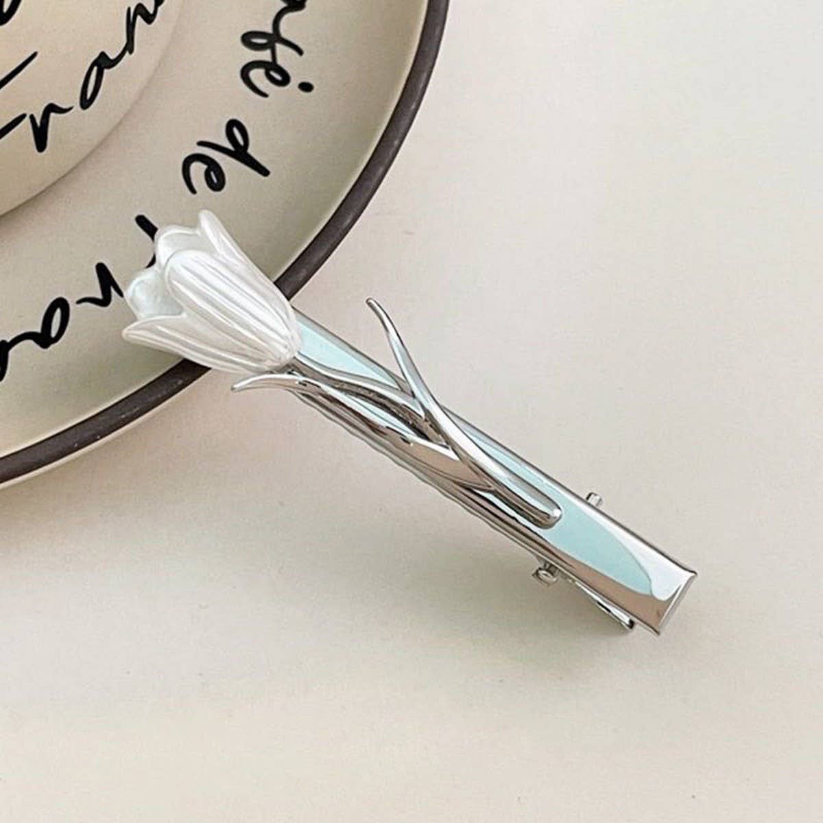METAL ROSE HAIRPIN SIDE BANGS DUCKBILL CLIP
