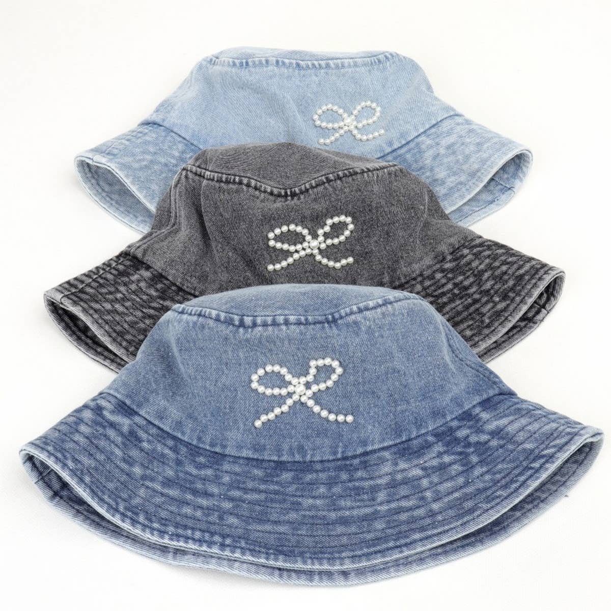 PEARL BOW DENIM BUCKET HAT_CWAH1537