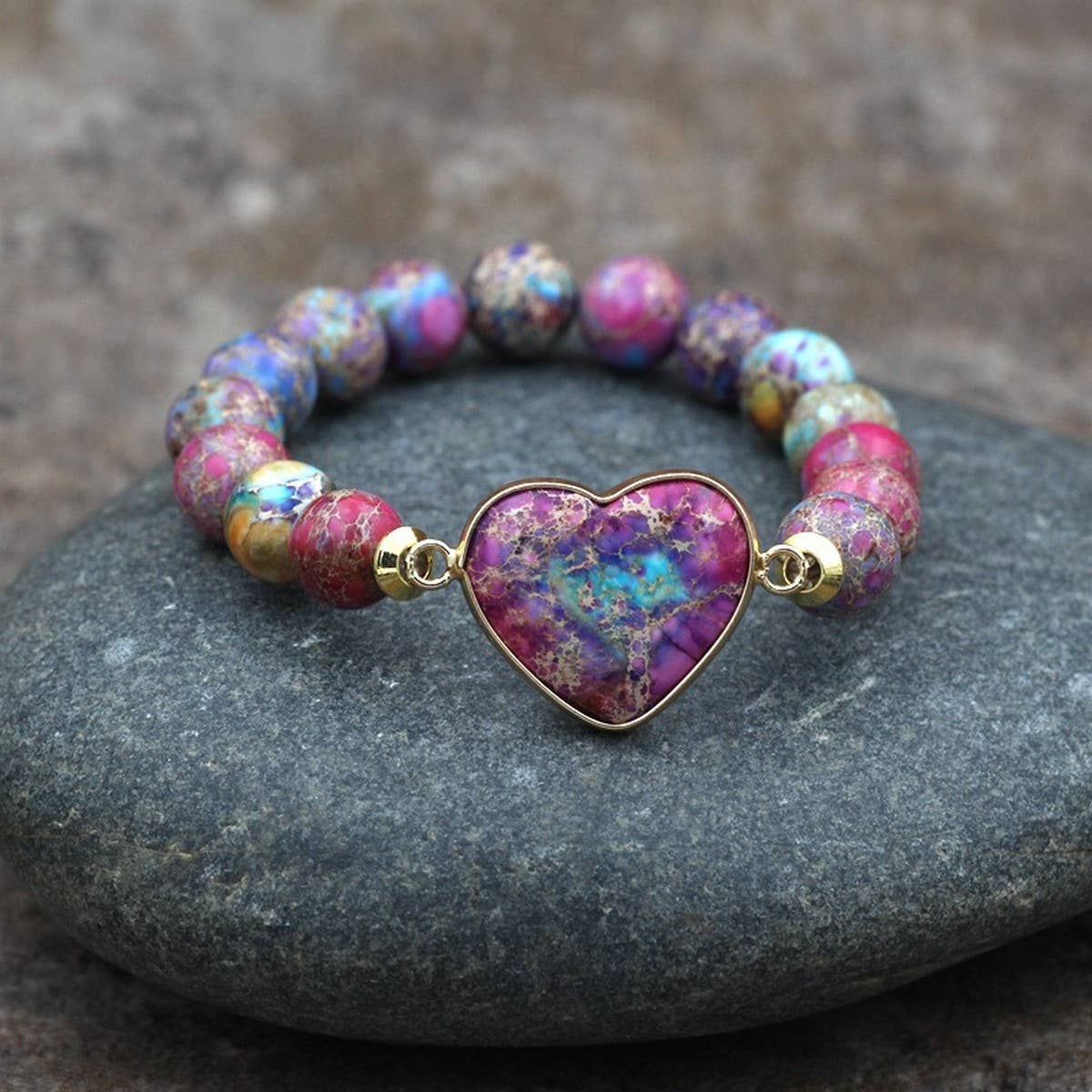 HEART 10MM BEADED BRACELETS WITH STRETCHY BANDS