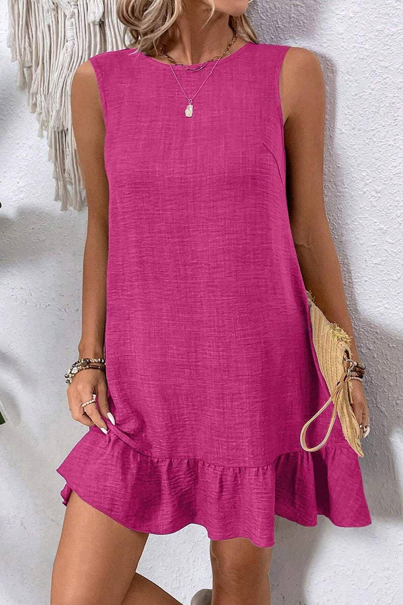 CWDSD7142_RUFFLED SLEEVELESS CASUAL TANK DRESS