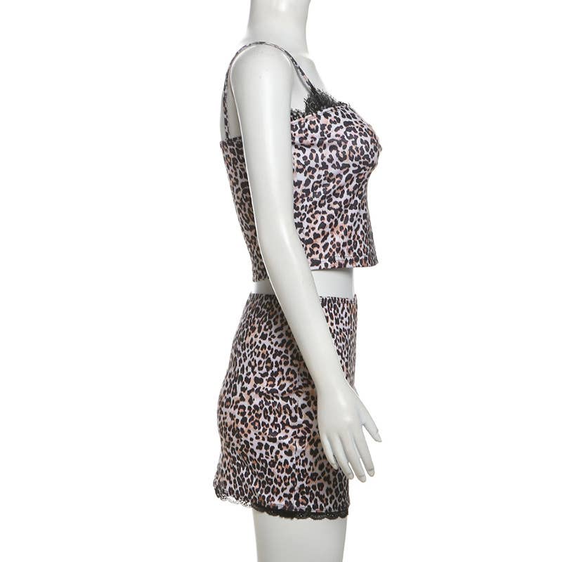 LEOPARD PRINT MIDRIFF HALTER SKIRT HIP WRAP SET