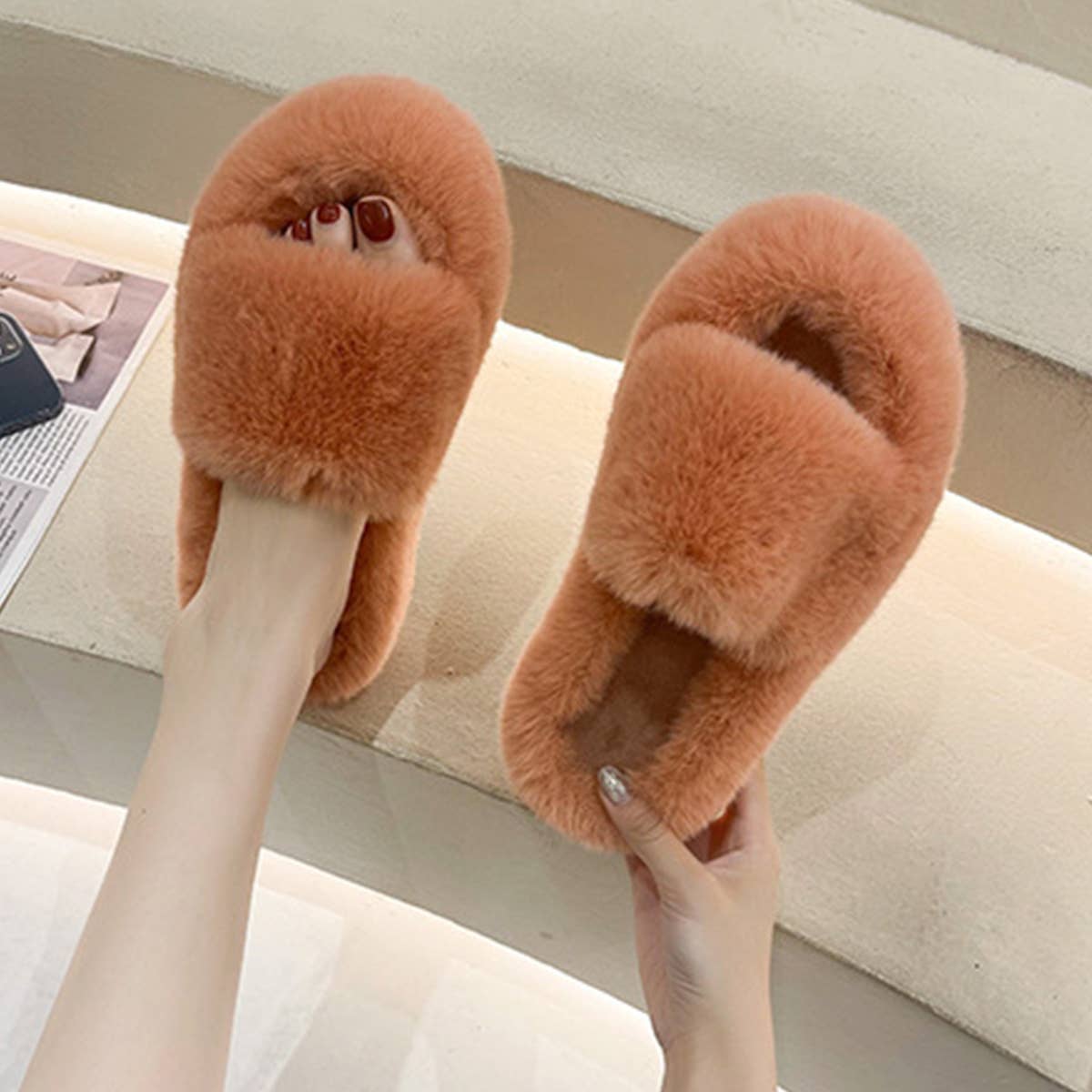 WEAR A THICK BOTTOM OF PLUSH SLIPPERS OUTSIDE