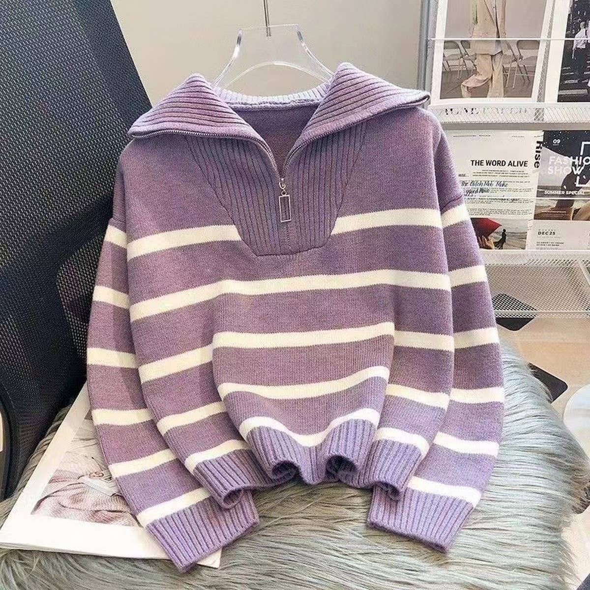 Women's Colorblock Striped Knit Sweater
