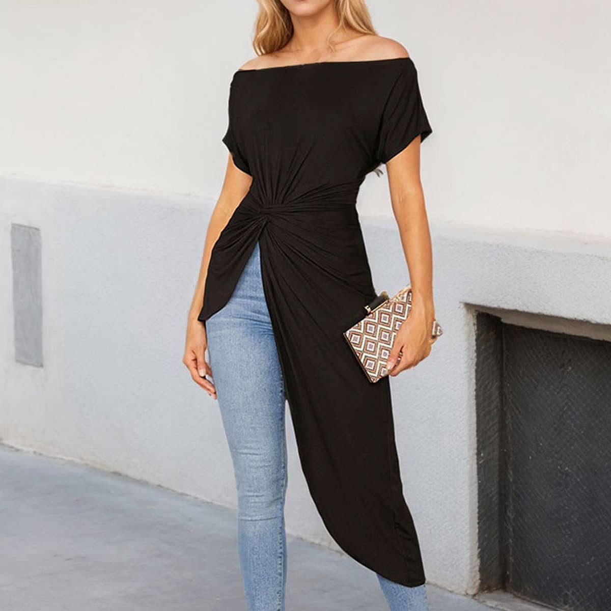 Irregular design elegant solid color long Top